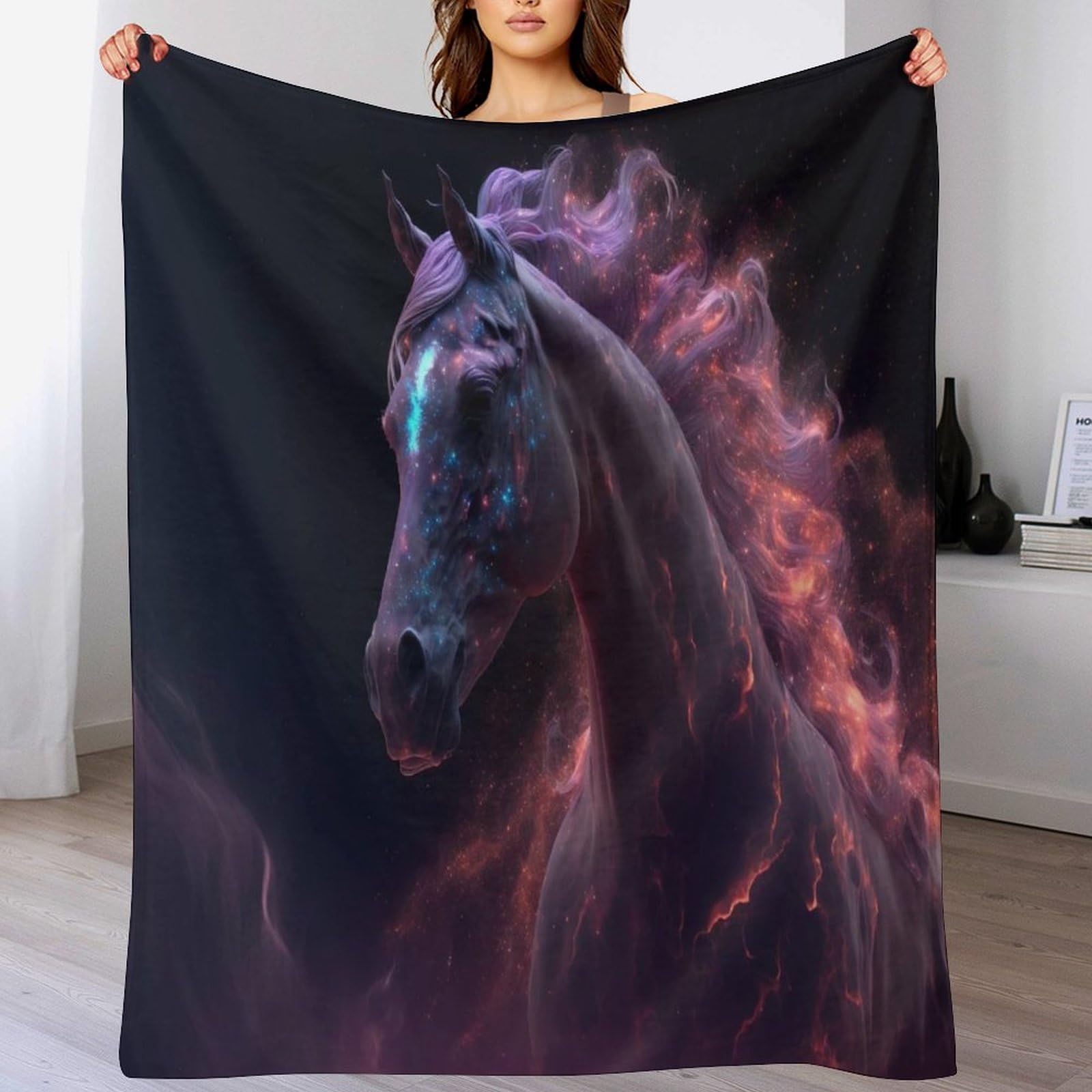 Plaid animal cheval contre le froid : couverture polaire légère et chaude 100x130