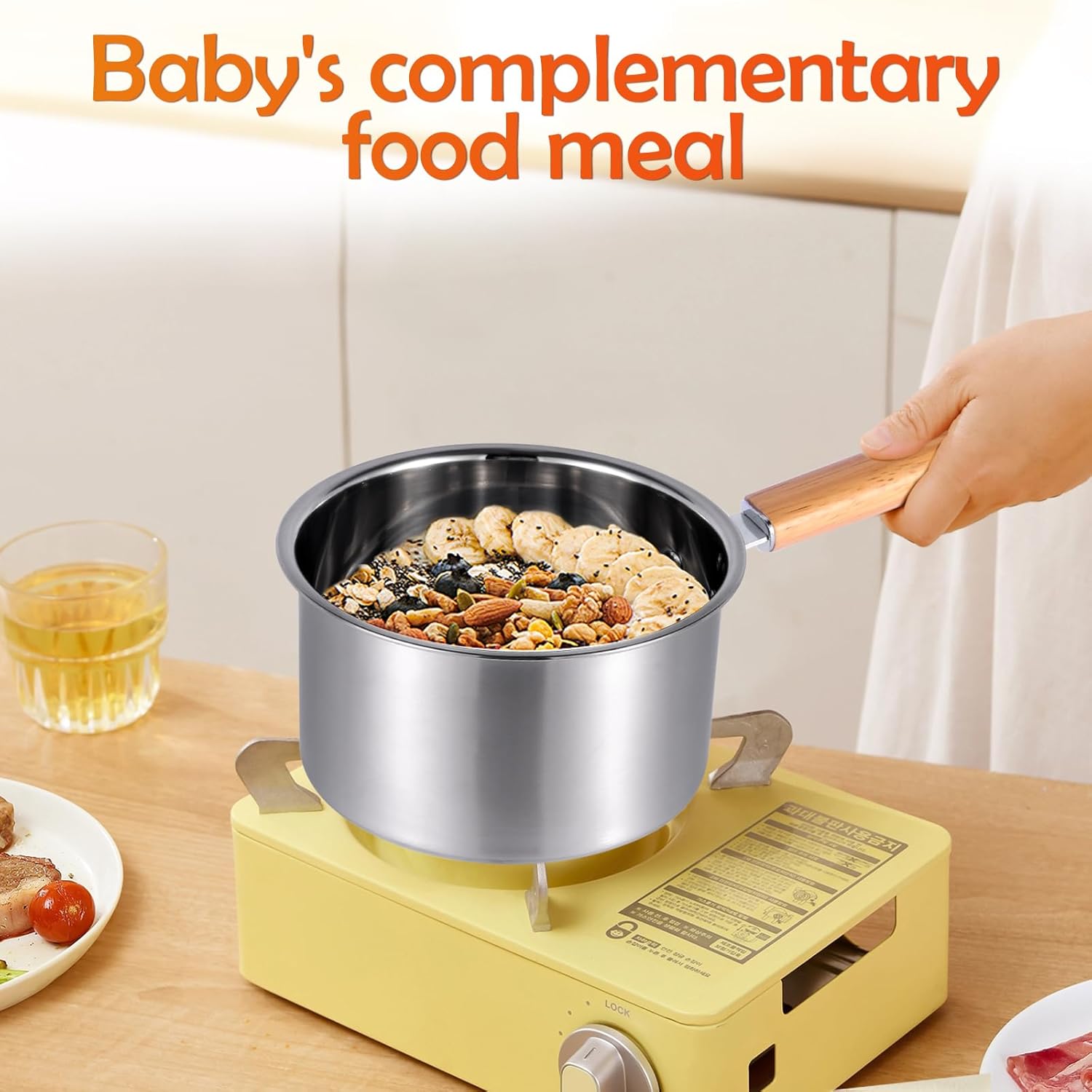 8-inch outer diameter, 5-inch high, 304 stainless steel multifunctional deep fryer with fryer basket, hot milk pot/used for cooking chicken wings, seafood, and French fries