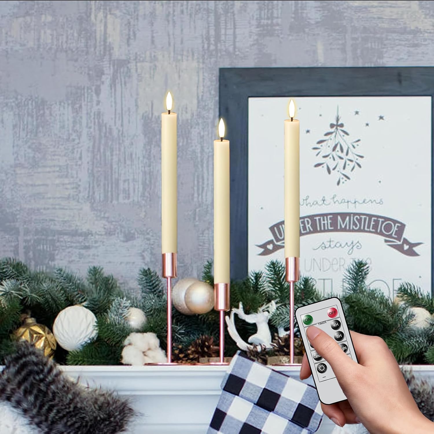 GenSwin Flameless Taper Candles with Remote Timer, Real Wax LED Taper Candles Battery Operated with 3D Flame, 3Pcs Flickering Flamless Candlesticks for Halloween Christmas Decor(Ivory, 0.78” x 9.8”) thumbnail