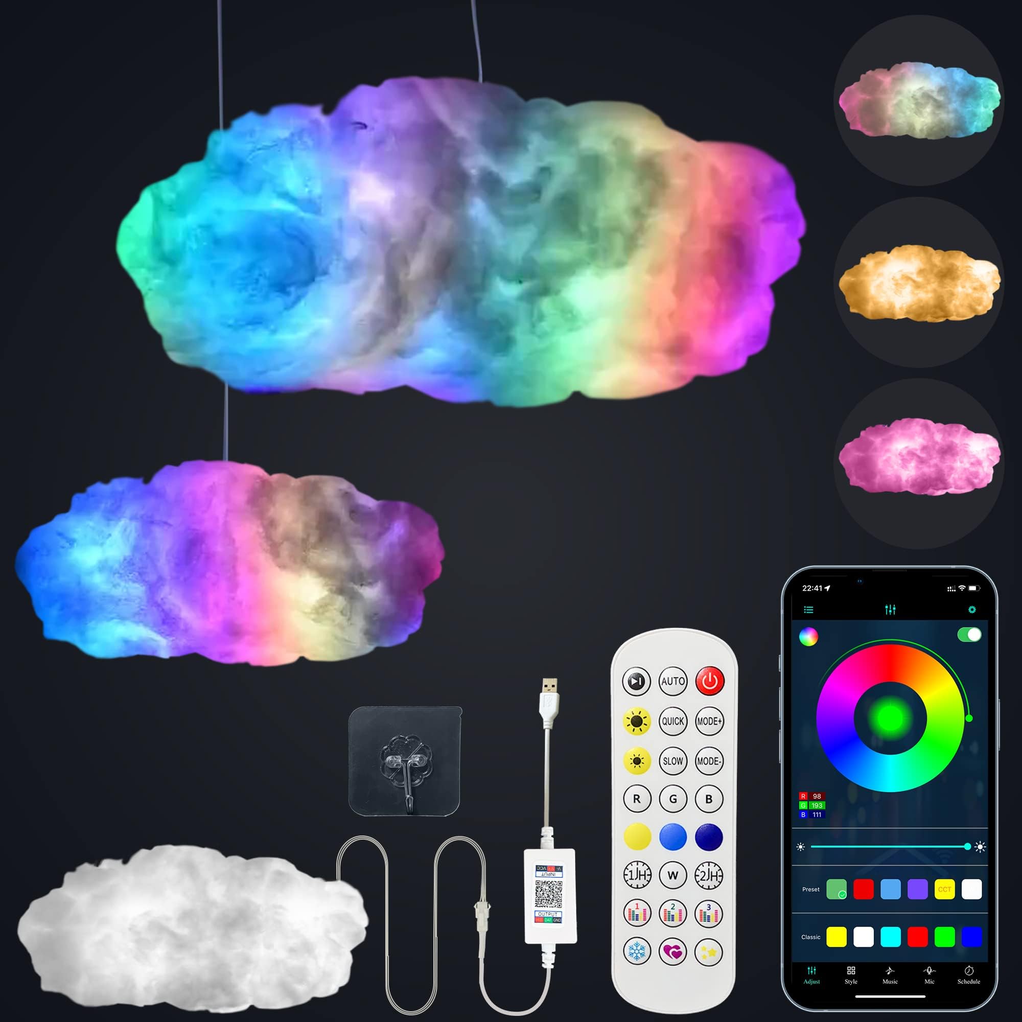 3D RGB LED Cloud Night Light - Smart APP & Remote Control, USB Lamp for Bedroom, Adults, Children, Kids, Baby, Party Decor