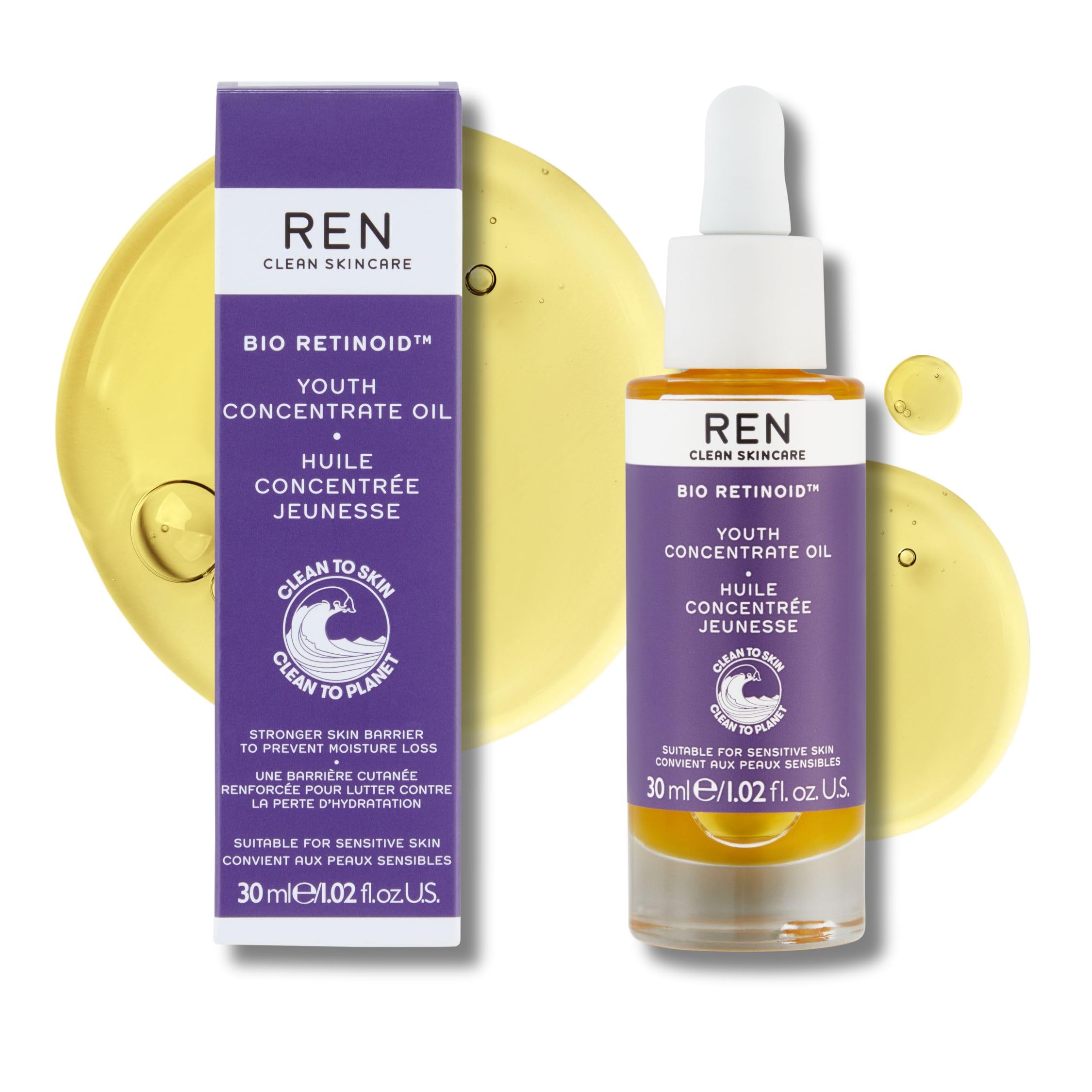 REN Bio Retinoid Youth Concentrate Oil, 30ml – Anti-Aging Face Oil with Bidens Pilosa and Rosehip Oil, Retinol-Alternative for Sensitive Skin, Reduces Fine Lines and Wrinkles