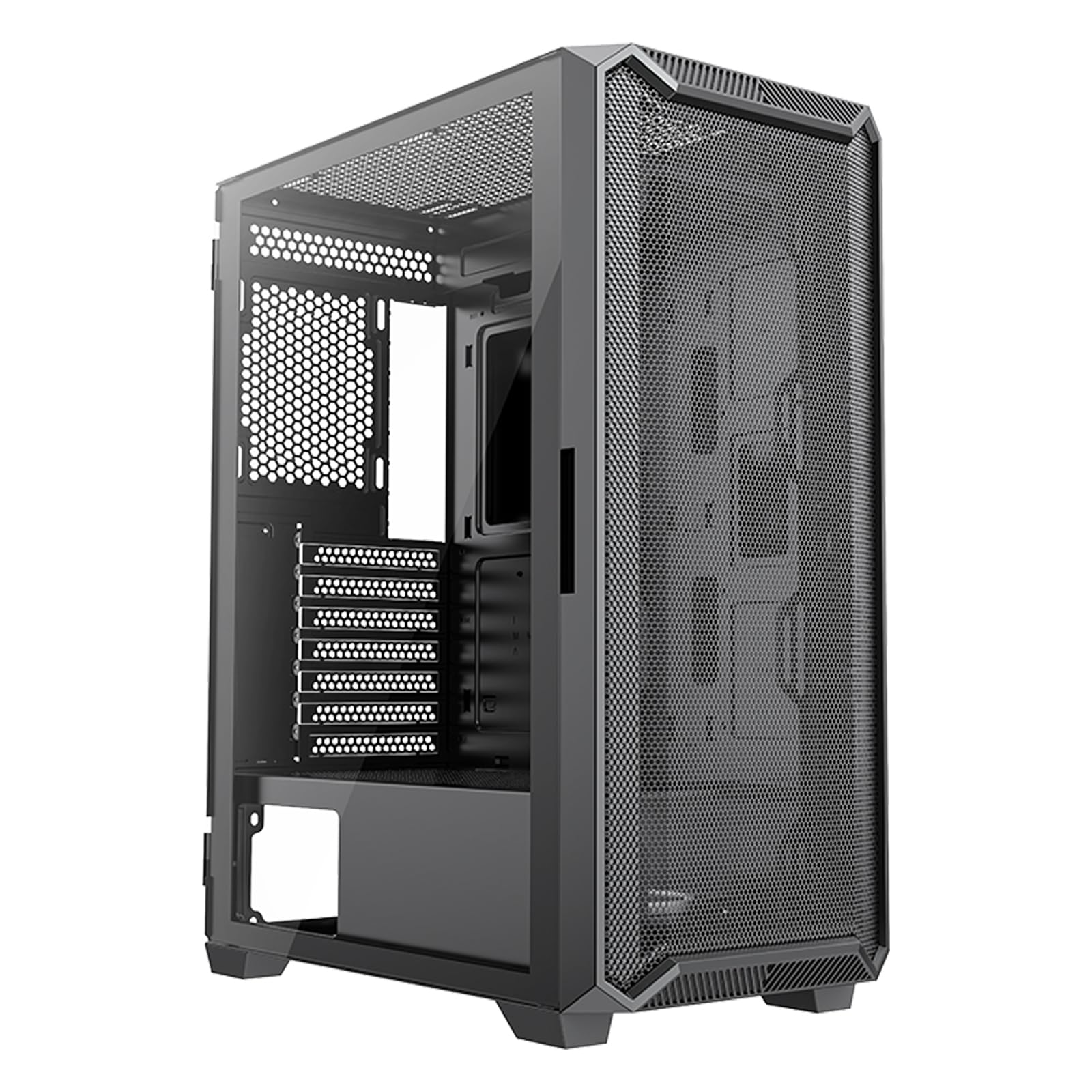 Xilence X613 XILENT Blade II Gaming PC Case, 3 x 120 mm ARGB Fans, ATX Midi Tower Case, Mesh Front Panel for Good Airflow and PWM/ARGB Control Board, pannello laterale in vetro senza viti, nero