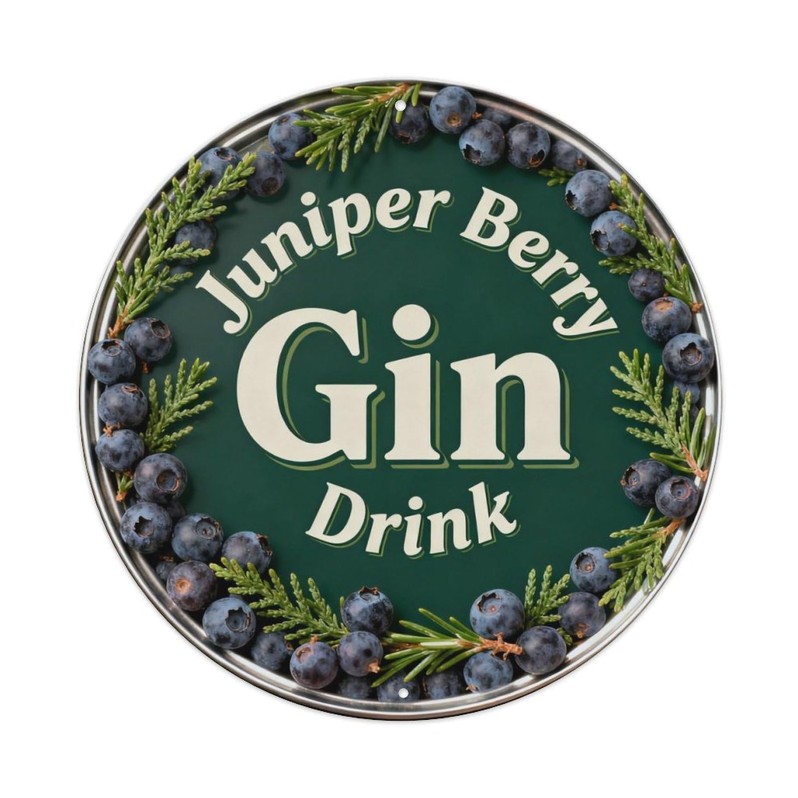 Juniper Berry Gin Cocktail Metal Tin Sign Plaque