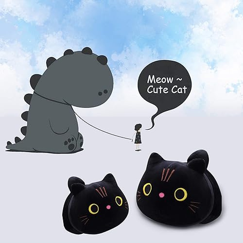 Miniatura 6 de Cuecutie Almohada Kawaii de peluche de gato negro de 13.8 pulgadas, gato negro, peluche de gato negro, lindo juguete de peluche de ojos redondos