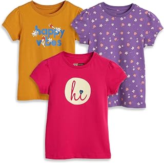 Amazon Brand - Symbol Girls 100% Cotton Graphic Printed Half Sleeves T-Shirt | Age 2-14 Years (Combo Pack of 3 and 5) Price In India
