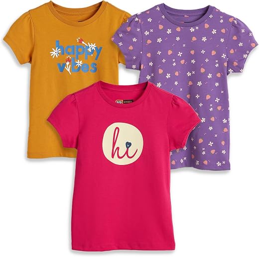 Amazon Brand - Symbol Girls 100% Cotton Graphic Printed Half Sleeves T-Shirt | Age 2-14 Years (Combo Pack of 3 and 5)