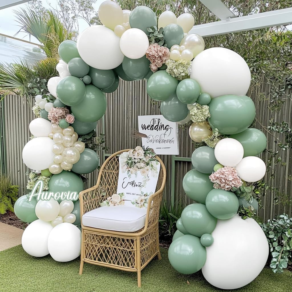 Sage Green White Garland Double Stuffed Jade Green White Balloon Different Sizes 18In 12In 5In Balloon Arch Kit For Baby Shower Gender Reveal Birthday Party Decorations