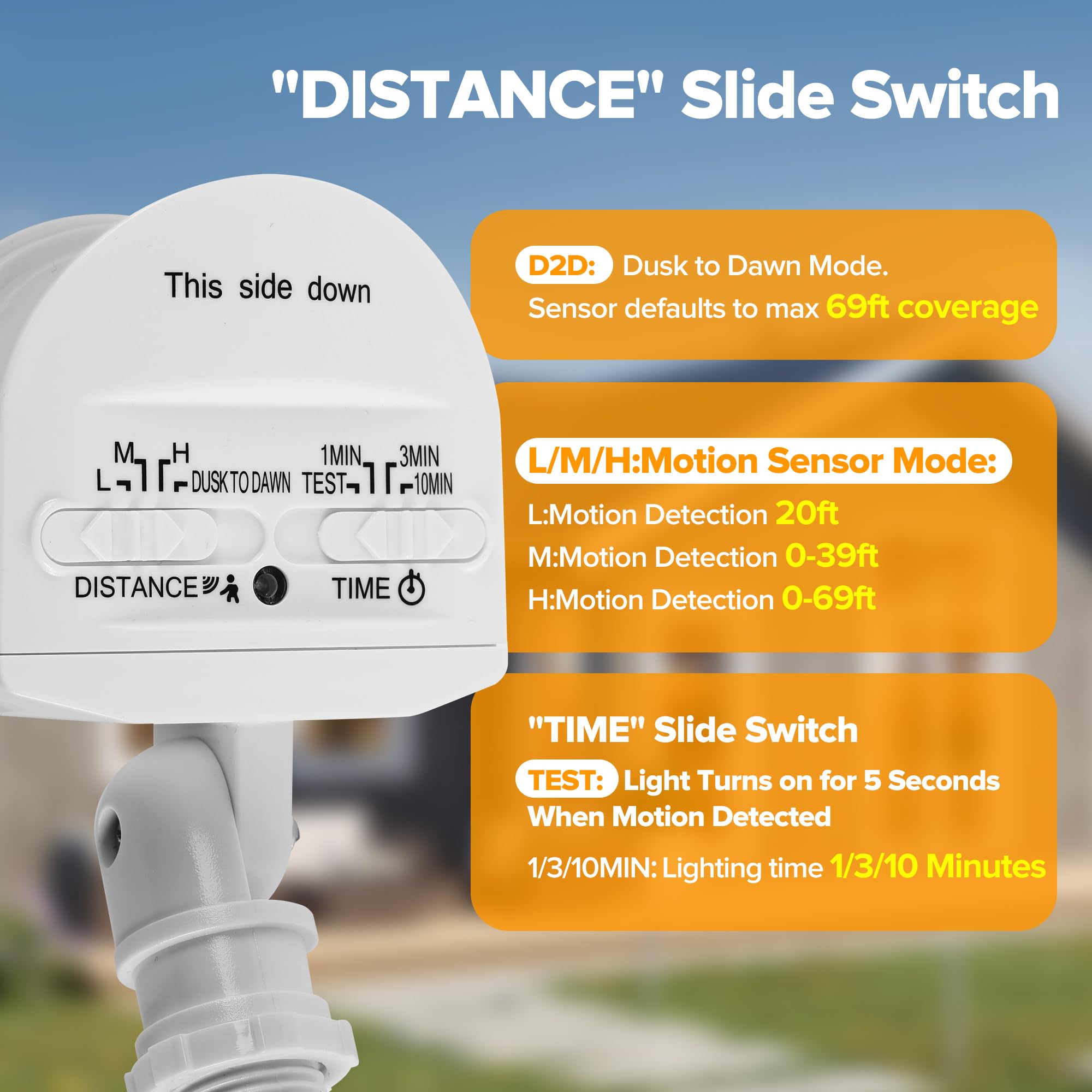 LUTEC Paquete de 2 sensores de movimiento, detector de movimiento de repuesto de 180 grados para luces exteriores, rango de detección de hasta 69 pies, sensor de movimiento PIR de 3 modos para