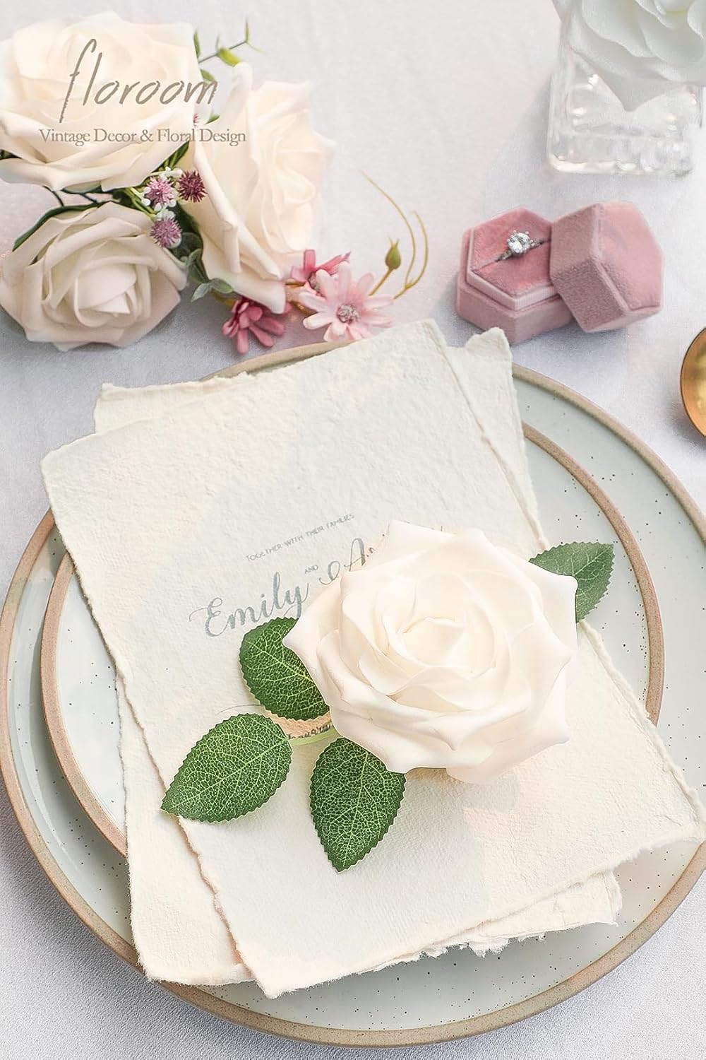 Floroom Artificial Flowers 16pcs 3.5" Real Looking Cream Foam Fake Avalanche Roses with Stems for DIY Wedding Bouquets Bridal Shower Centerpieces Floral Arrangements Party Tables Home Decorations - Image 6