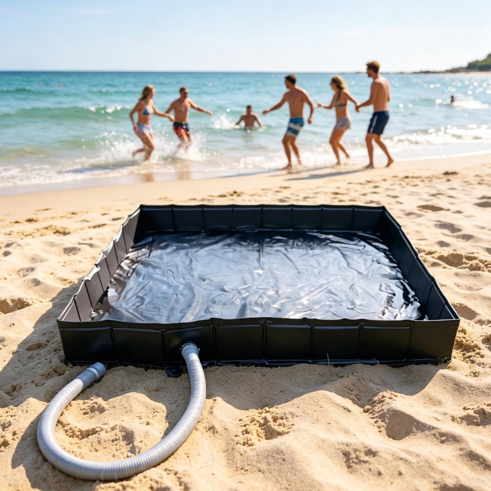 Generico Doccia Portatile, con da Bagno Pieghevole in PVC, 104x104x13 Cm, Base Acqua per Doccia, Tubo di Scarico Incluso, Superficie del Pavimento Antiscivolo, per Tenda da Spiaggia per Camper Es