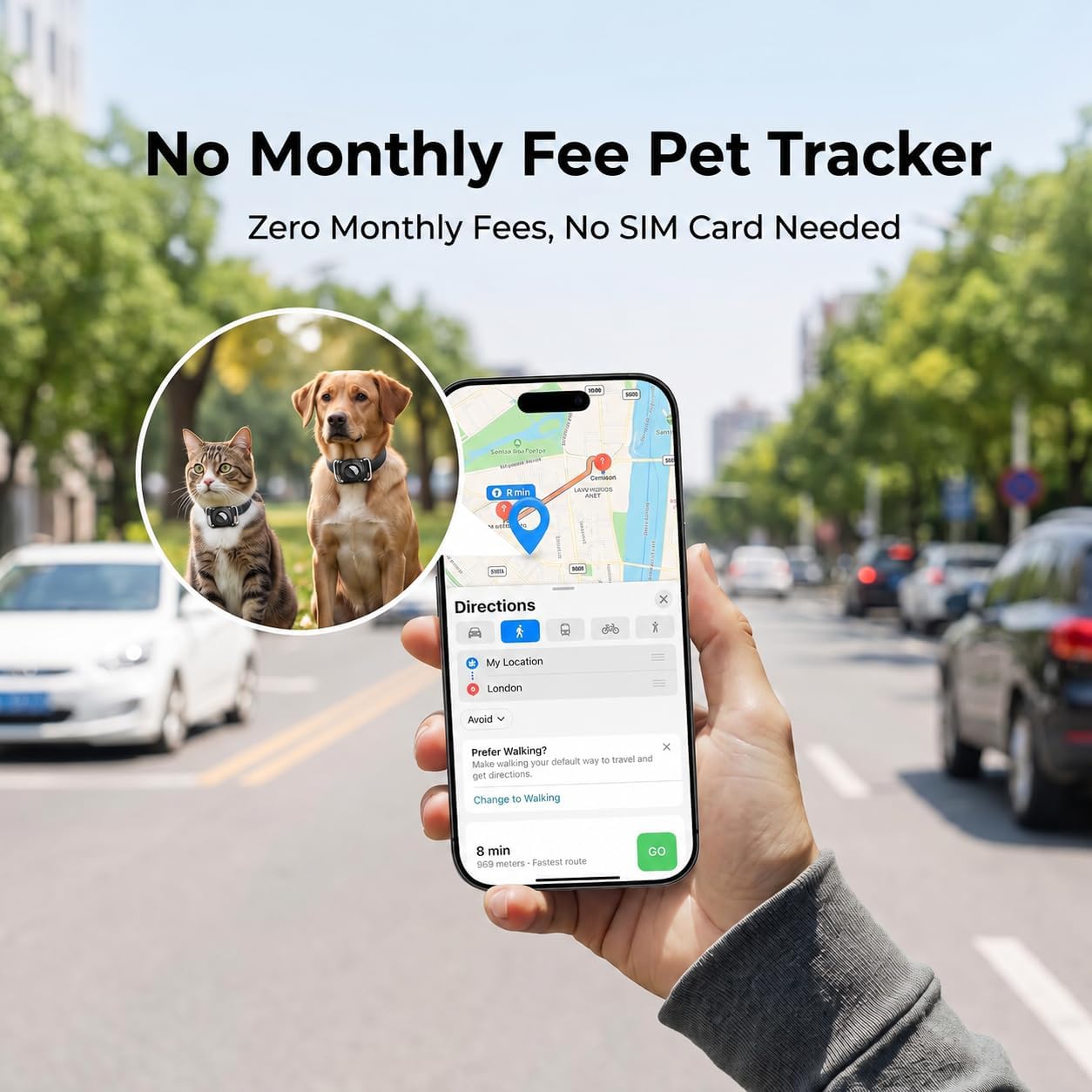 Pet Tracker for Dogs & Cats, No Monthly Fee, Find My & Find Hub