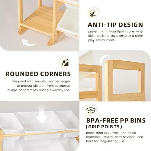 Miniatura 5 de Organizador de almacenamiento de juguetes de madera con 6 estantes y 12 contenedores, organizador de juguetes para niños, estante de juguetes para