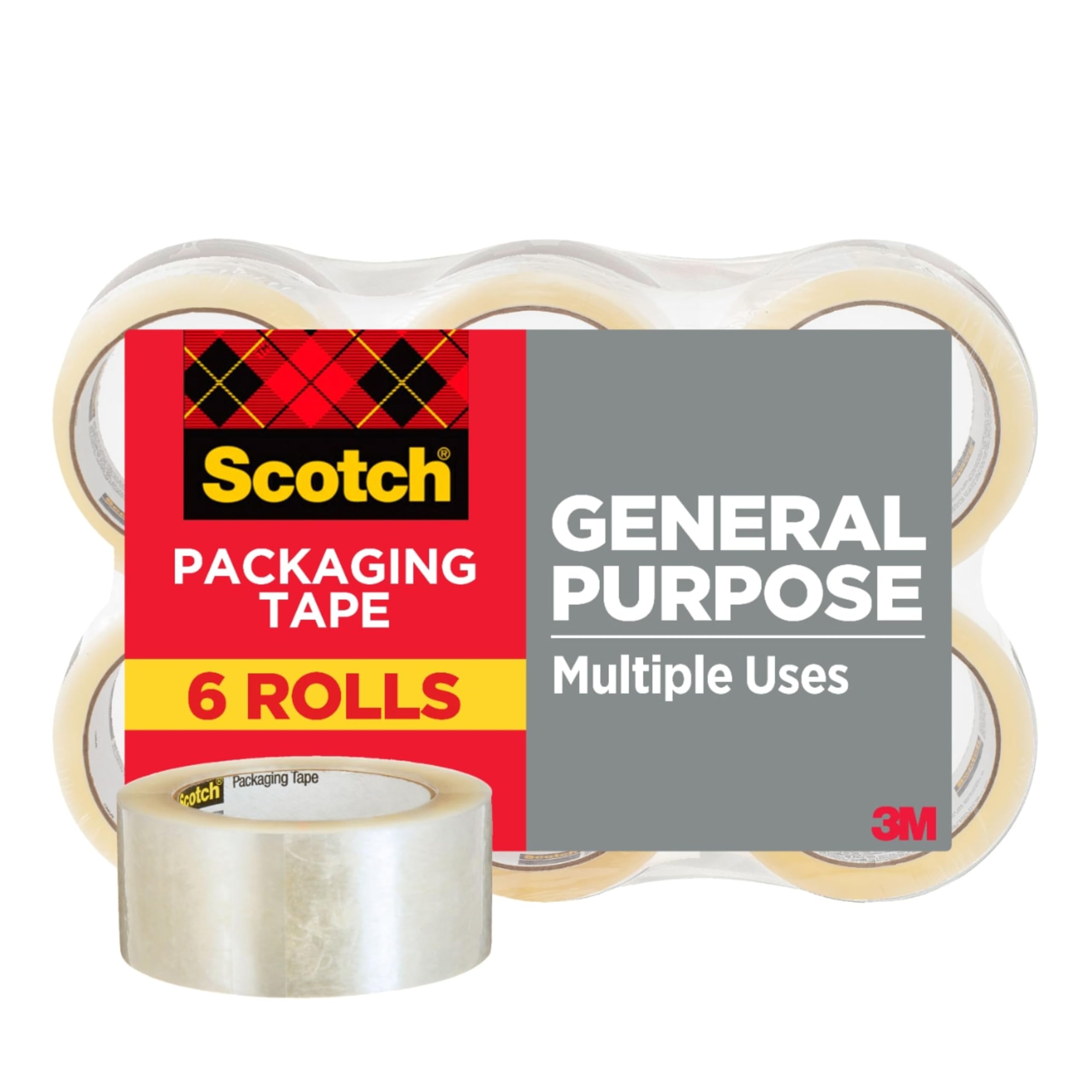 Scotch - Cinta de embalaje ligera de 1,88 pulgadas x 54,6 yardas, color transparente 6 Rolls