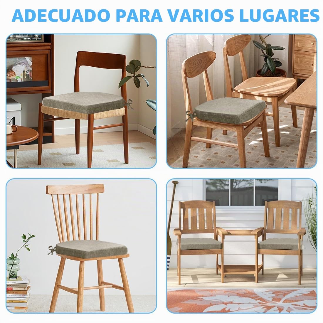Juego de 2 cojines para silla de 43x42x5cm, cojín de espuma de alta densidad, cómodo cojín para asiento para interior/exterior, funda de silla para jardín, balcón, cojín para comedor, sala de estar