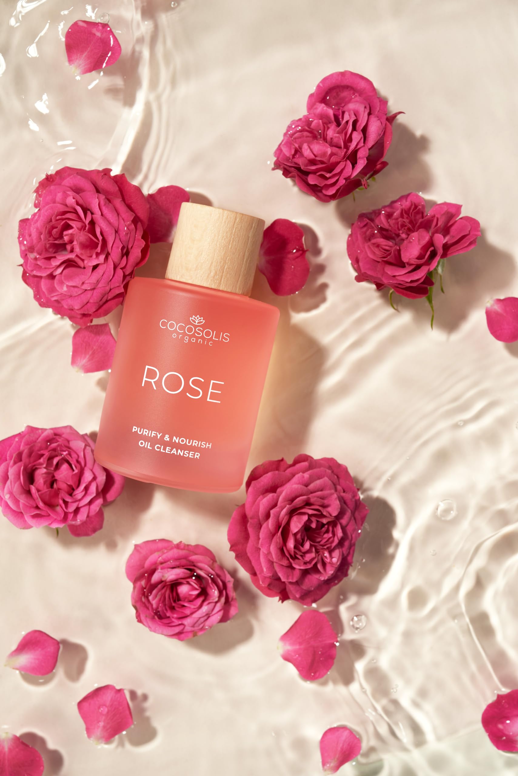 COCOSOLIS ROSE Purify & Nourish Oil Cleanser, huile nettoyante hydratante et démaquillante, vegan, à l'extrait de rose et à la vitamine E