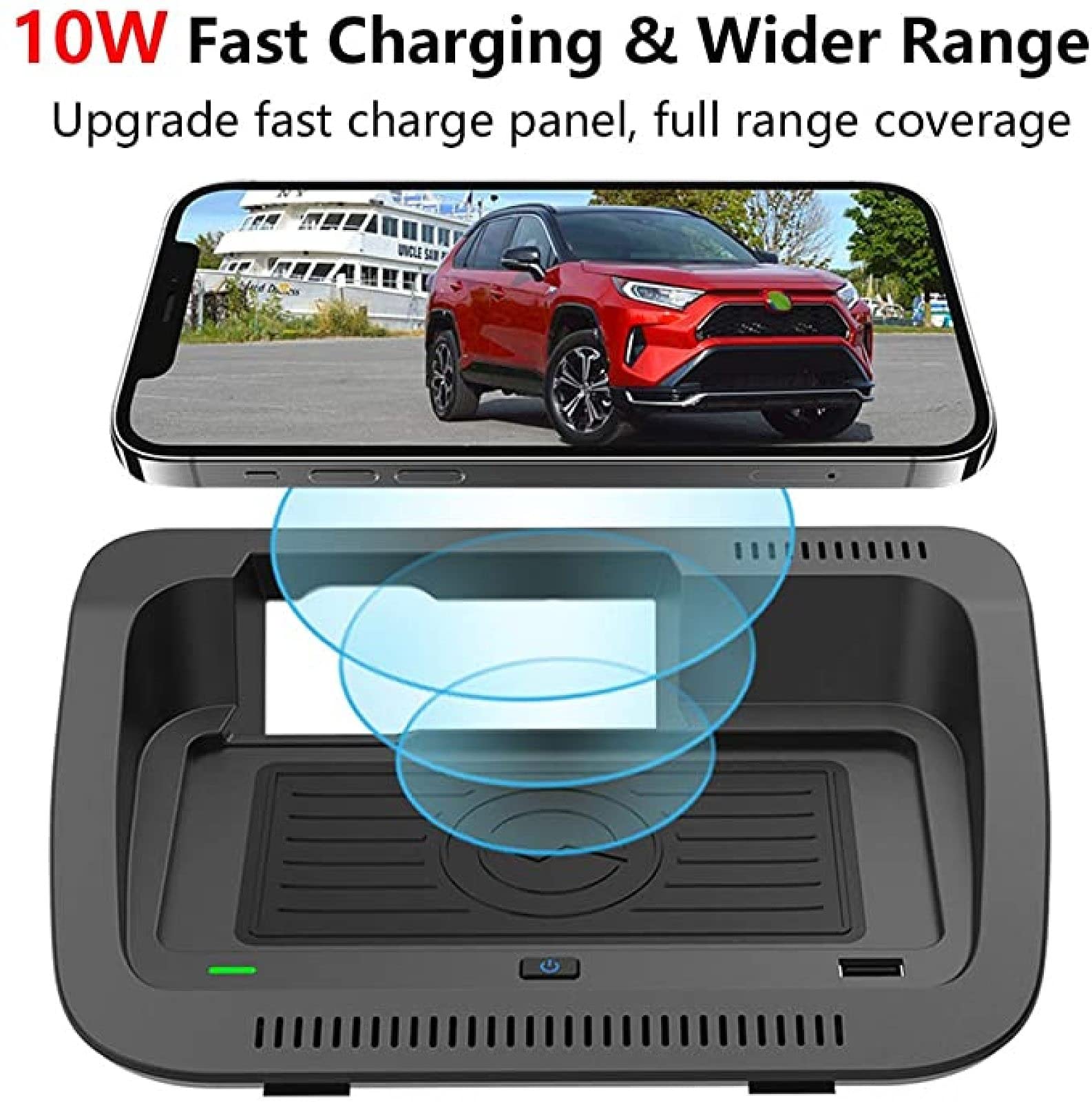 Cargador de coche inalámbrico Qi de 15 W, [sensor electromagnético] Almohadilla de carga inalámbrica para teléfono de coche rápido para toyota RAV4 2019 2020 2021 Panel de accesorios de consola