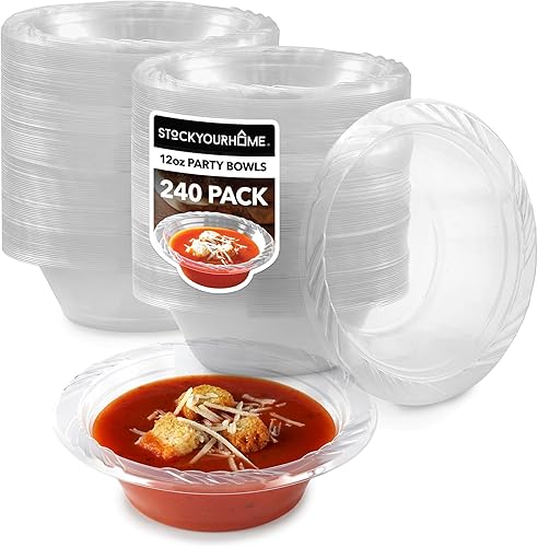Miniatura 10 de Stock Your Home Elegantes cuencos de plástico transparente de 12 onzas para fiestas (120 unidades) cuencos pequeños desechables para cenas de lujo o
