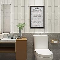 Vista 4 de Buecasa Funny Bathroom Rules Sign - Solid Wood Farmhouse Restroom Decor - Rustic Framed Wall Art for Toilet Restroom 16x9.5 Inches Vertical
