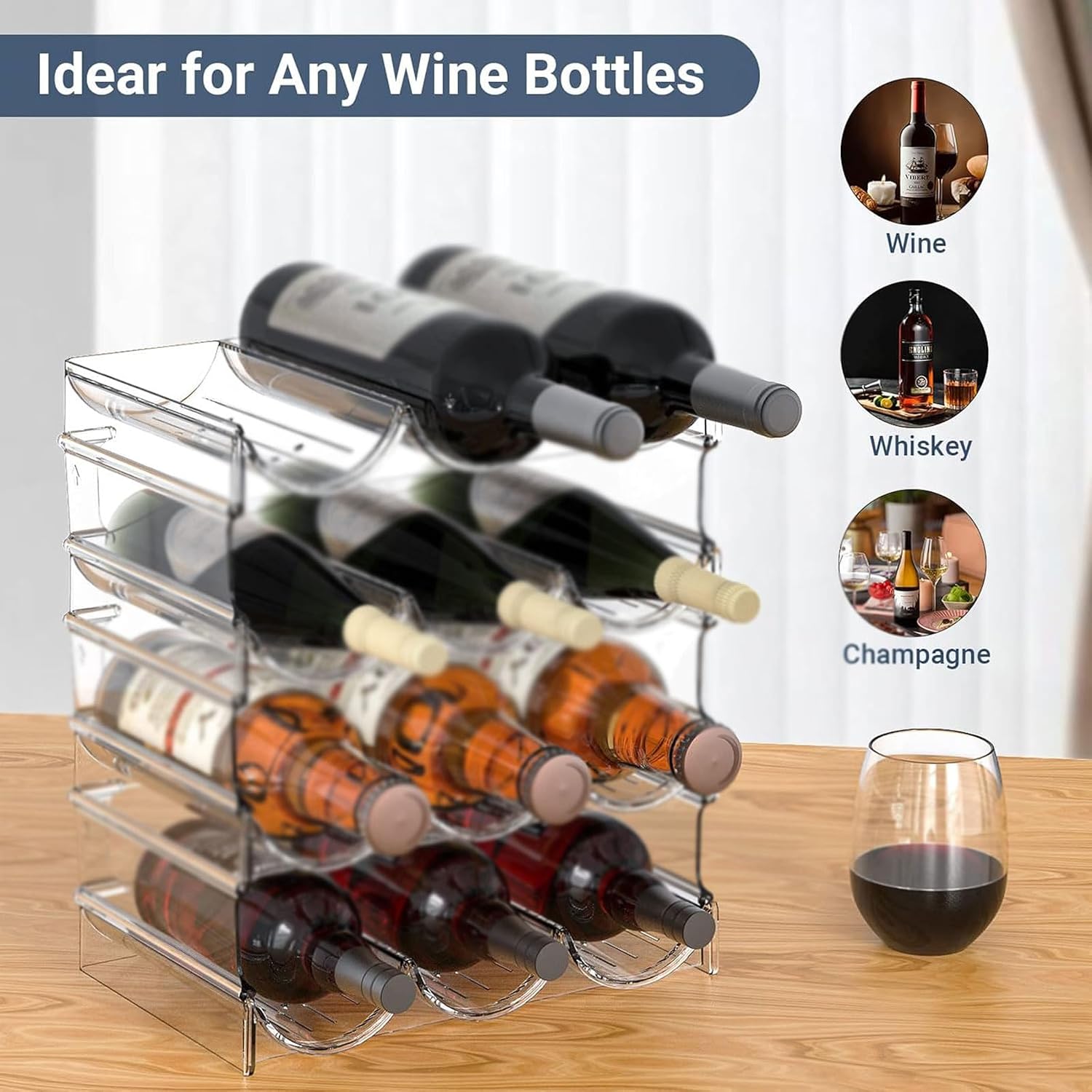 esmen Bamboo Wine Rack Wine Racks 4 Tier Display Storage Wine Rack 12 Containers Stackable Free-Standing Bottle Storage Rack Wine Cabinet Home Decoration Storage Wine Storage Cabinet Shelf