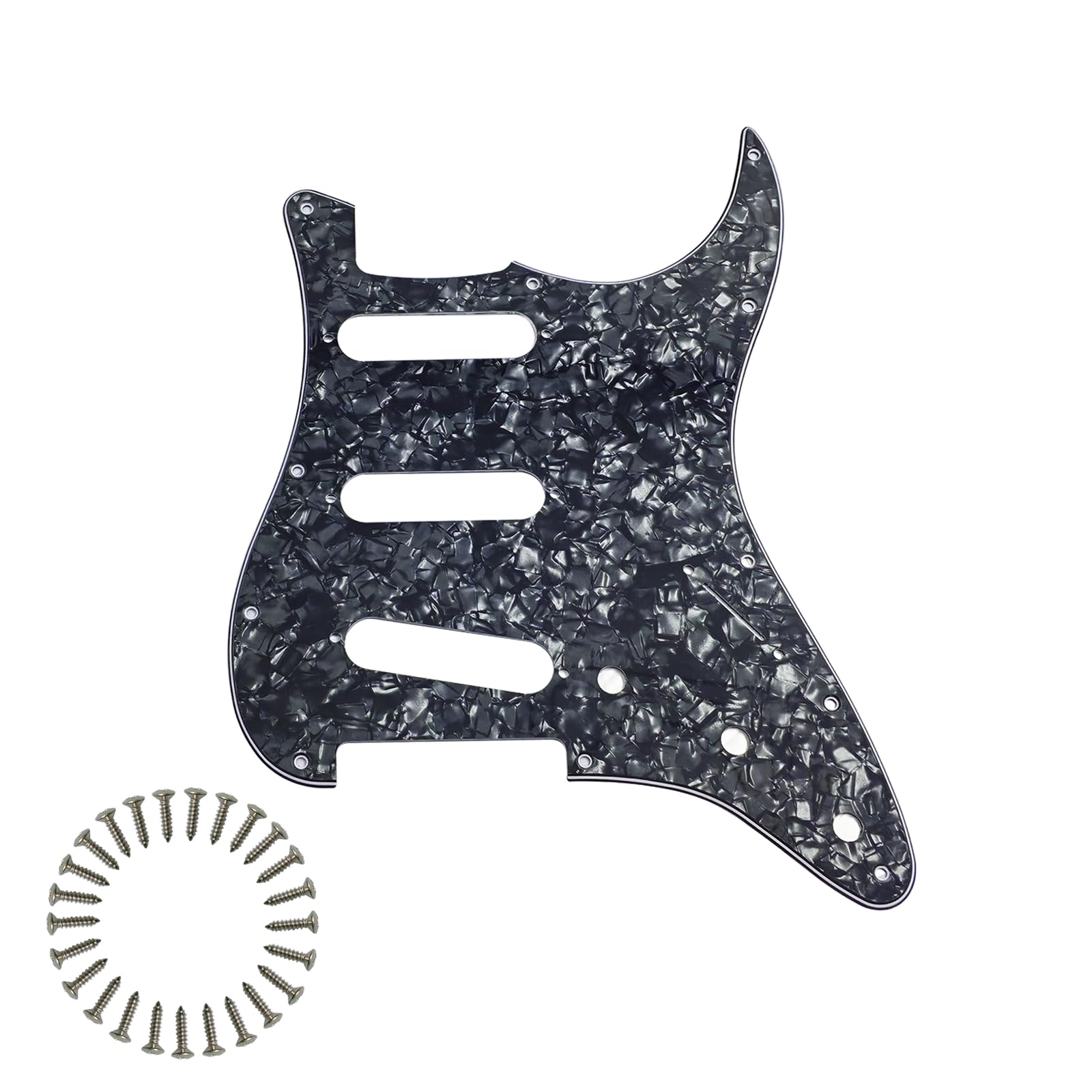 SSS 11-Hole Strat Pickguard for FD Stratocaster, Black Pearl 4Ply