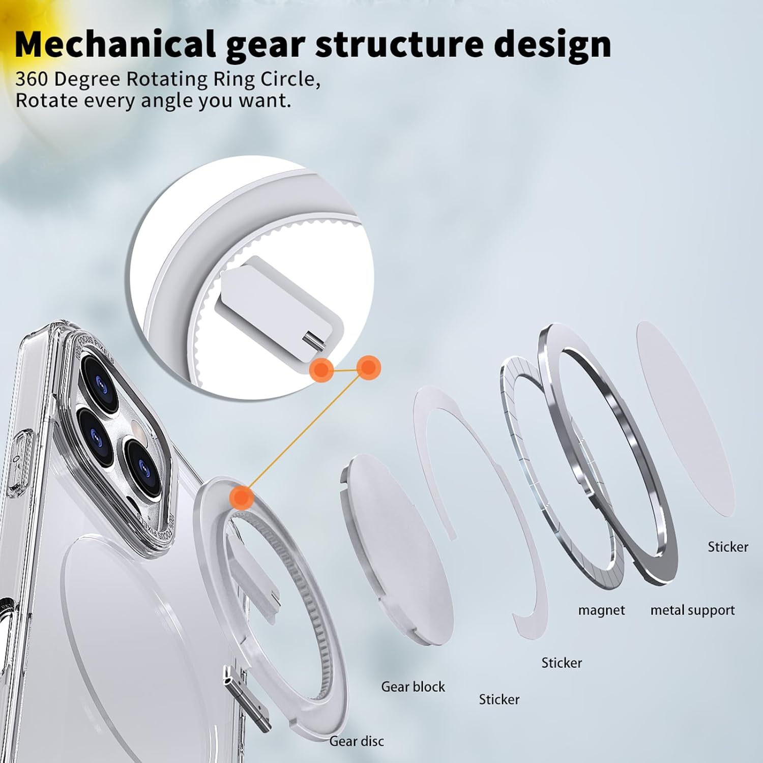 Strong Magnetic for iPhone 13/14 Case with 360° Rotatable Stand [with 2 Tempered Glass Film] [Compatible with Magsafe] Military-Grade Drop Protection Case, Clear