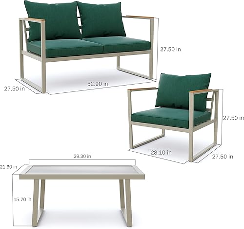 Miniatura 7 de EAST OAK Juego de muebles de patio, juego de 4 piezas para patio al aire libre con sofá, cojín de asiento extraíble y lavable, mesa de vidrio