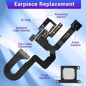 for iPhone 7 Plus Ear Speaker Replacement OEM with 7MP Facing Front Camera + Front Earpiece Module Proximity Sensor Microphone Flex Cable Ambient Light Fix Repair Tool Kit A1661 A1784 A1785