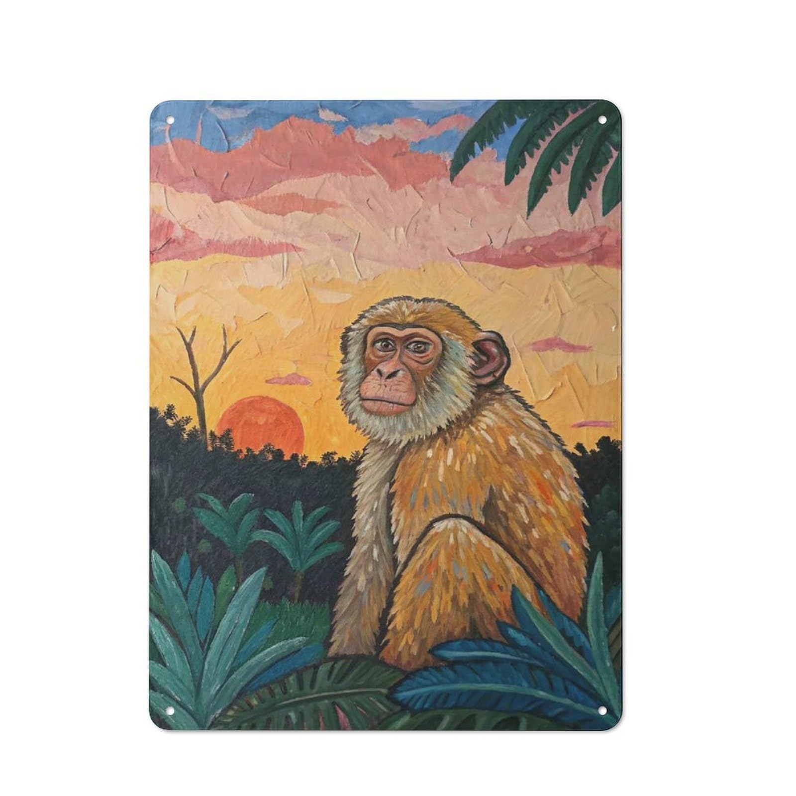 Loft Style Monkey at Sunset Decorative Metal Plaque 40x30cm, Studio Wall Art for Workspace, Cafe, Hallway Or Garage