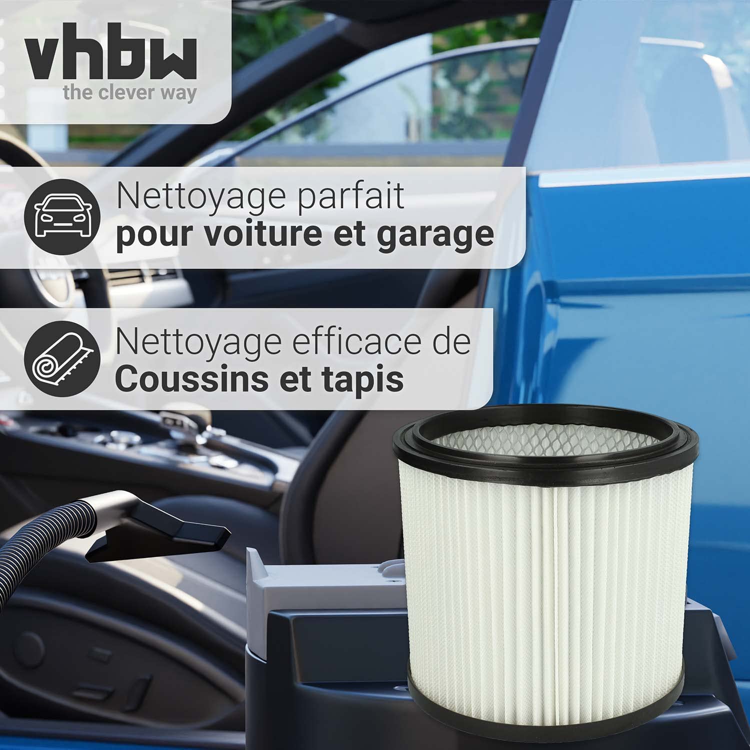 vhbw 2x filtre plissé compatible avec Parkside PNTS 30/7(E/S) | 30/8(E/S), 30/9(E/S), 35/5(E/S) aspirateur - blanc