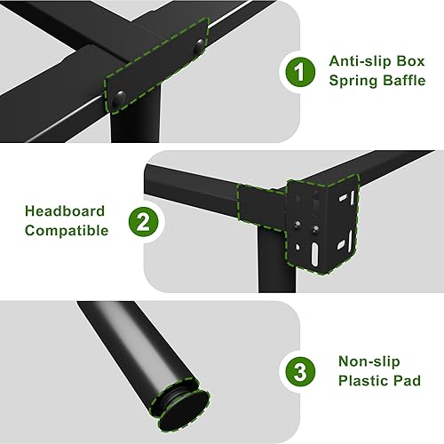 Miniatura 5 de EMODA Marco de cama de tamaño completo de 7 pulgadas para somier y colchón, base de cama de metal con soporte de 9 patas, montaje fácil y sin