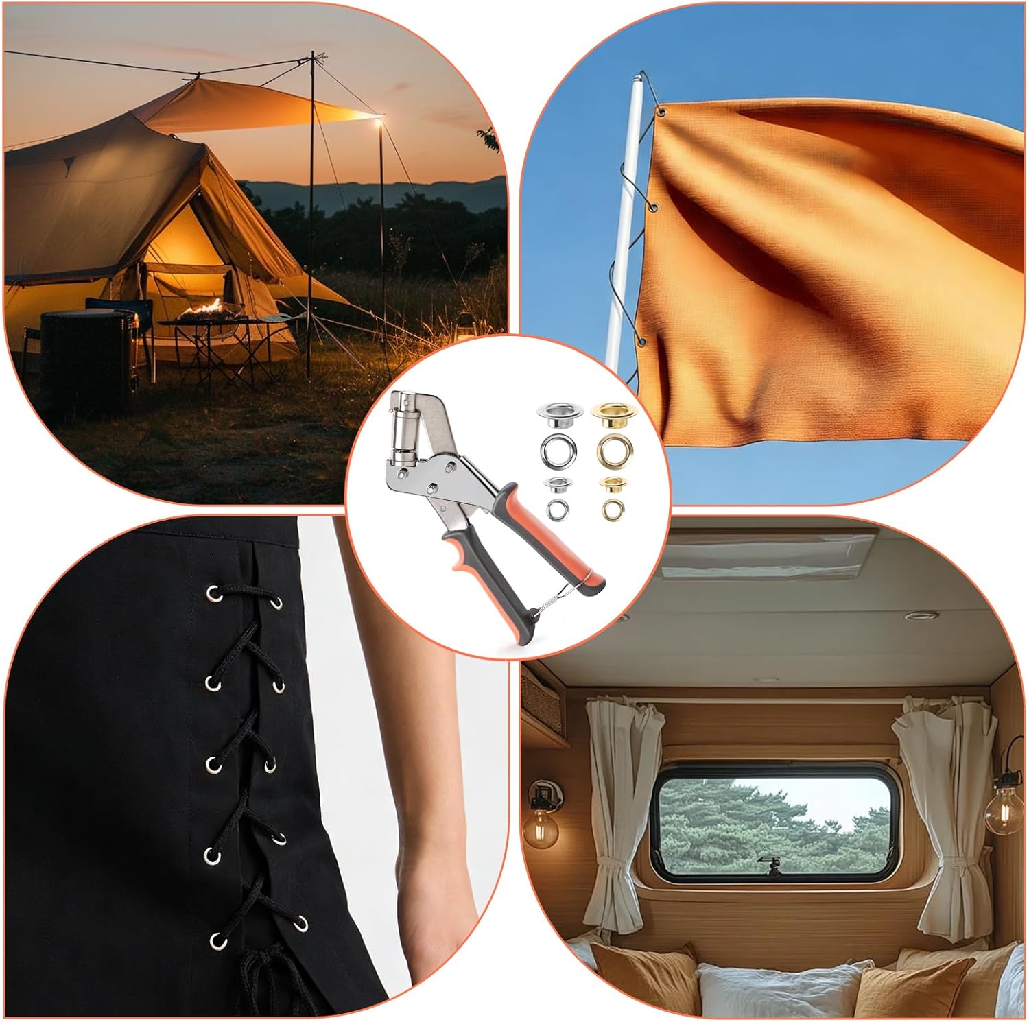 Grommet Tool Kit of 1/4" and 3/8", 500 Pcs Heavy Duty Grommets Eyelets Pliers Tool Kit for Fabric Rings, Leather, Tents, Canvas, Banner, DIY Tarp Ring Repair or Installation