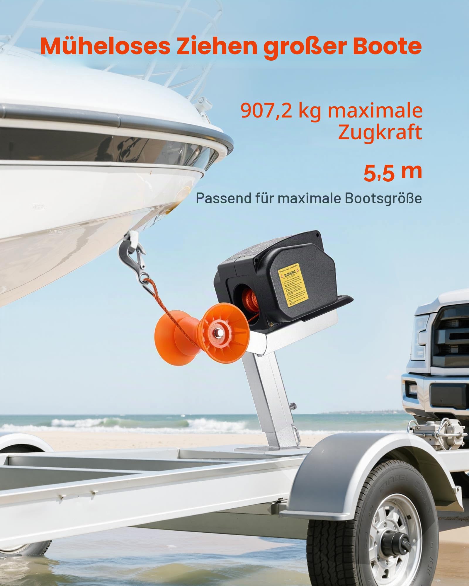 VEVOR Elektrische Seilwinde, 12 V DC 300 W, umkehrbare Bootwinde für Boote bis 900 kg, Power-In-, Power-Out- & Freilaufbetrieb für Boote mit kabelgebundener Fernbedienung & Handkurbel