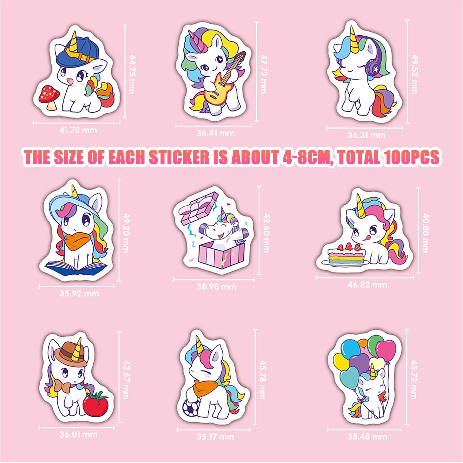 100 Adesivi Unicorno In Vinile Per Bambini: Kit Stickers Per Valigia, PC, Skateboard, Impermeabili
