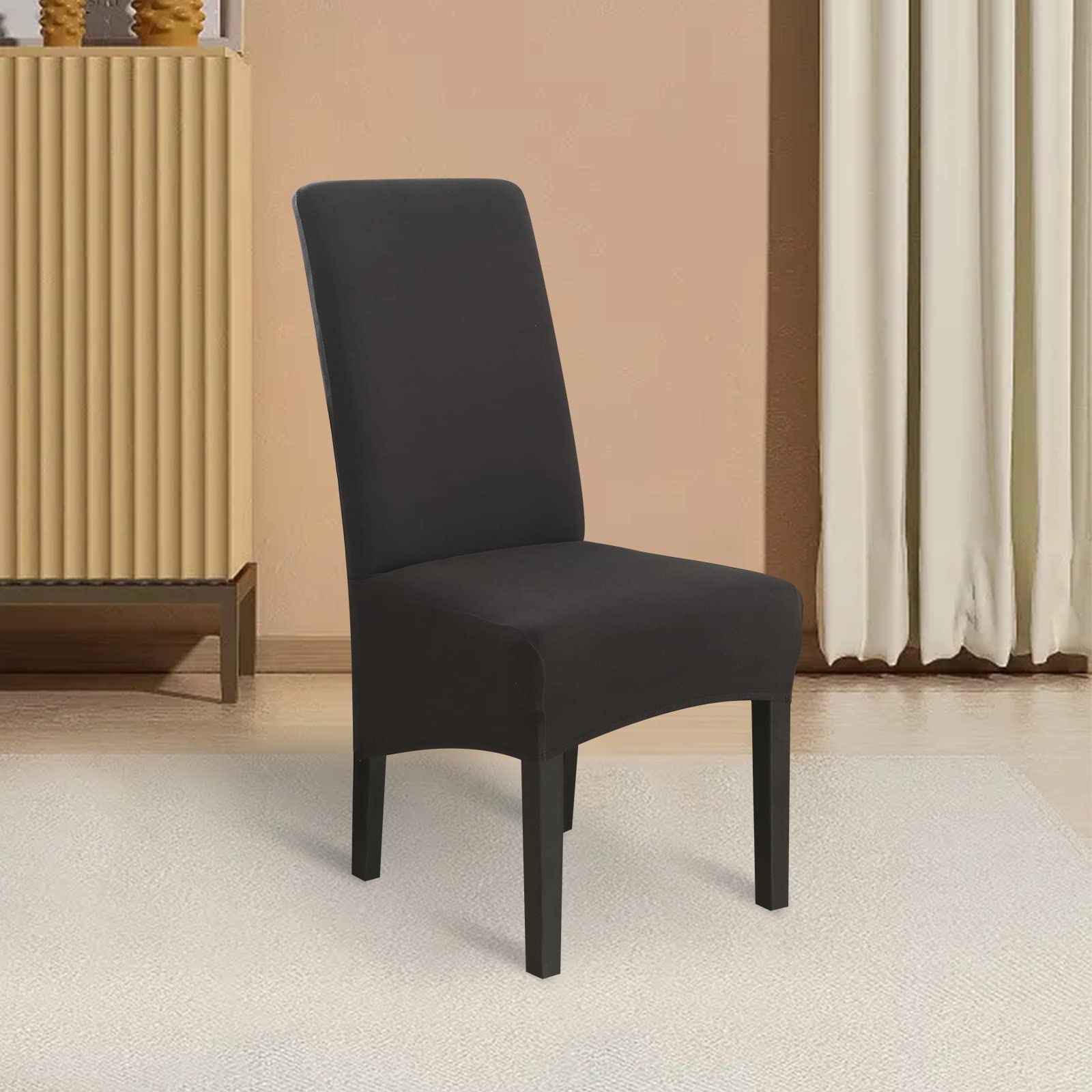 Lydevo Coprisedie con Schienale Elasticizzati 6 Pezzi XL Grande Coprisedia per Sala da Pranzo Vestisedia da Pranzo Lavabile Estraibile Fodere Coprisedia da Cucina Copertura Protettiva per Sedie,Nero