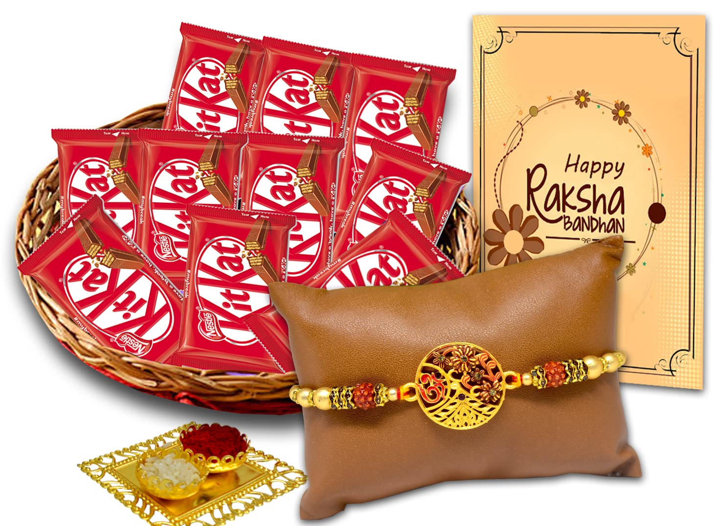 Midiron Rakhi Gift for Brother | Designer Rakhi for Brother/Bhai | Rakhi Chocolate gift pack for Brother| Rakhi with sweets for brother| Chocolate, Card, Rakhi with Roil Gift Set (Pack 4)