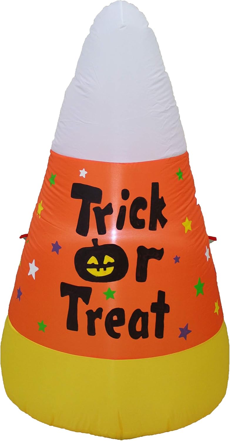 4 FT Tall Halloween Inflatable Candy Corn Trick or Treat Outdoor Indoor Holiday Decorations, Blow Up LED Lights Lighted Yard Decor, Cute Lawn Inflatables for Home Family Party