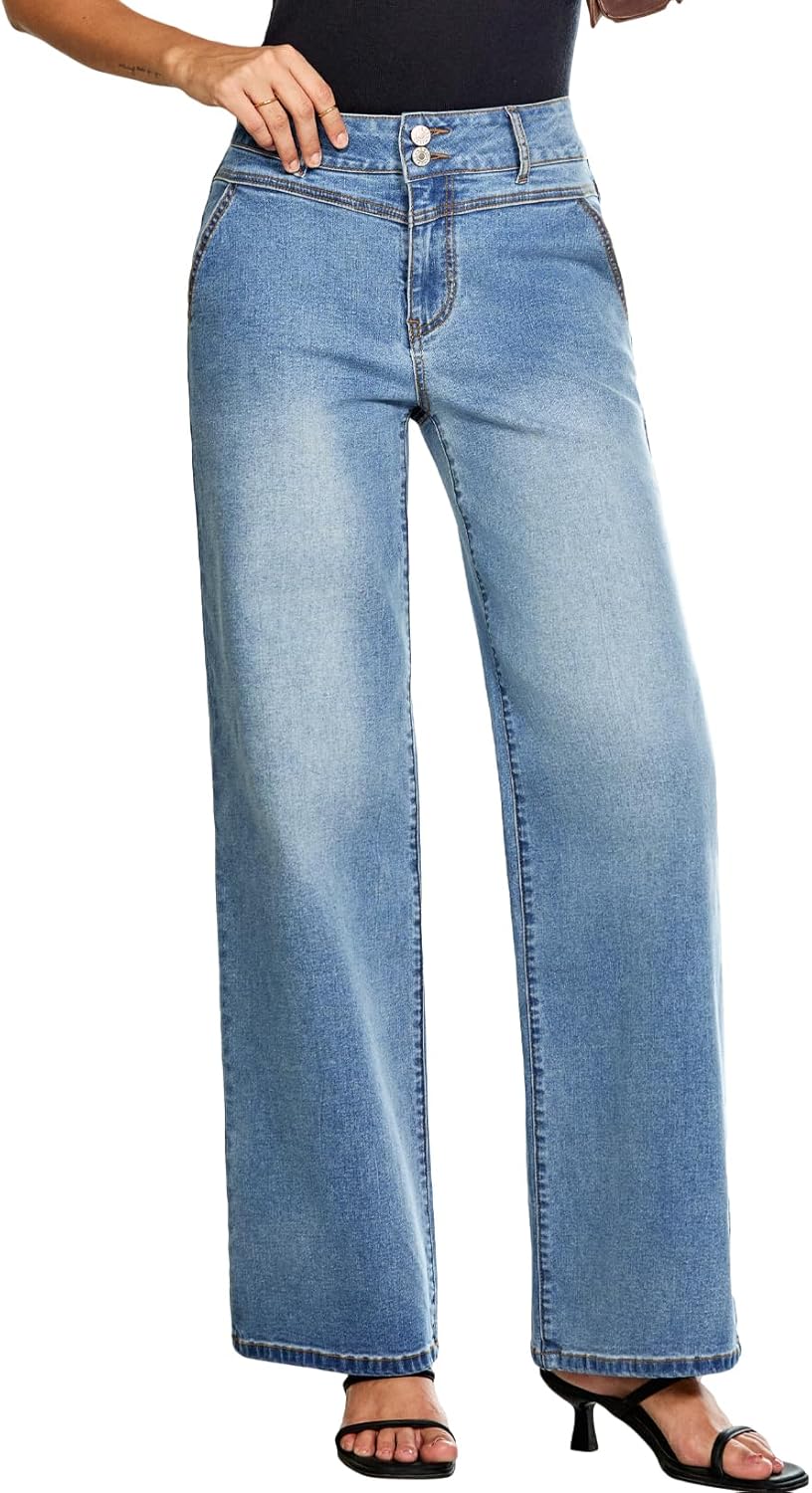SHEWIN Womens Jeans High Waisted Wide Leg Jeans Woman Trendy 2025 Stretchy Straight Leg Ankle Denim Pants with Pockets