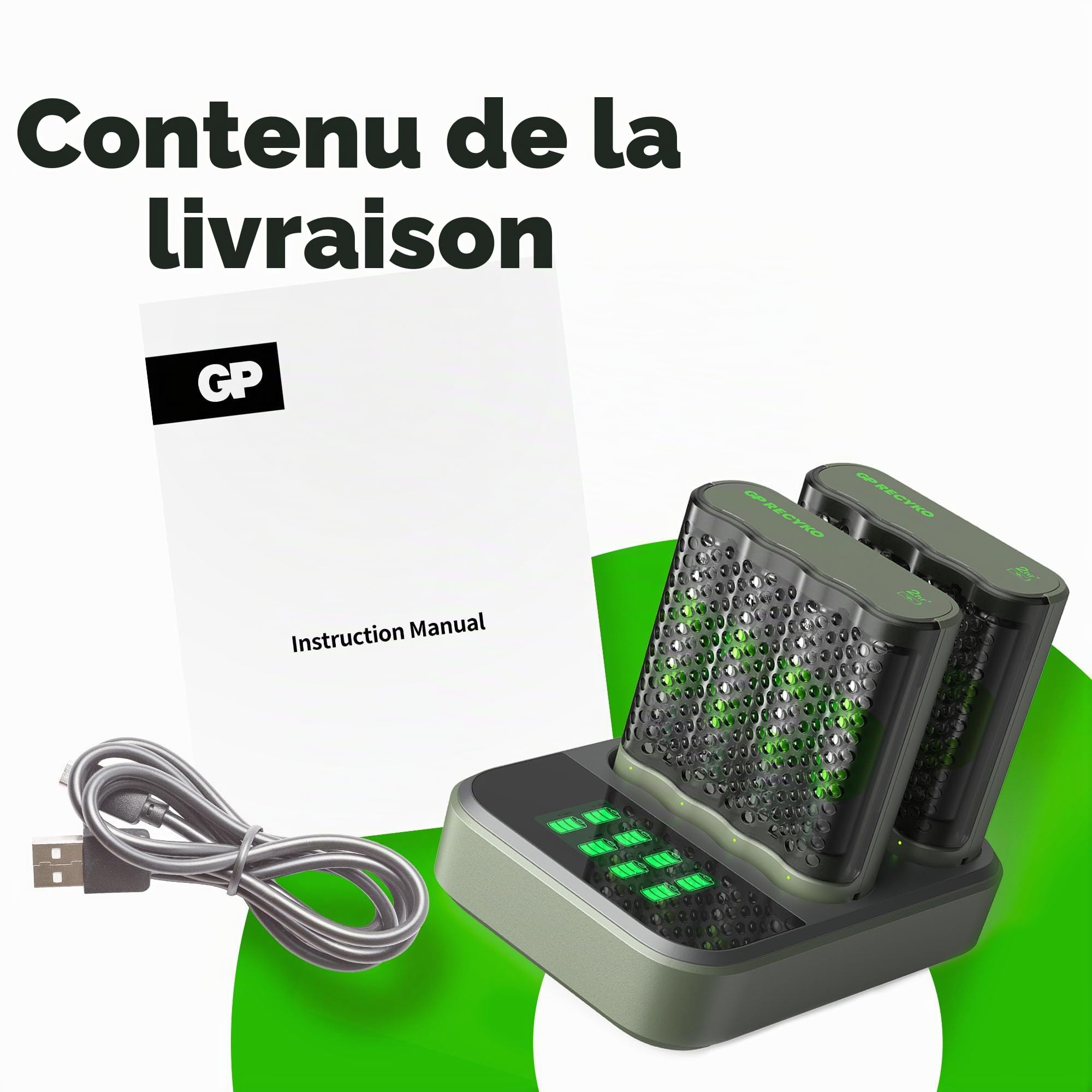 GP ReCyko GP M452 Station d'accueil USB avec 2 chargeurs de Batterie USB, 8 Piles ReCyko AA 2600 mAh, Chargeur de Batterie AAAAA, avec voyants LED et Station d'accueil