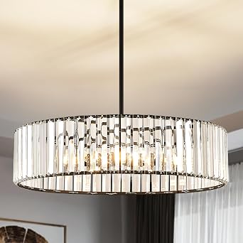 YURNYQ Black Crystal Chandelier, 6-Light Hanging Light Fixture, 19.6 Inch