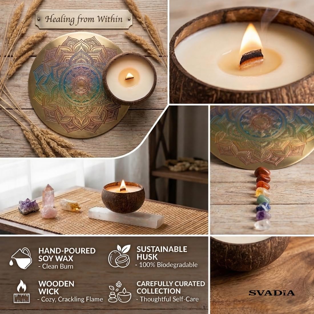 Candele Profumate al Cocco | Cera di Soia Naturale in Guscio di Cocco con Oli Essenziali | Ecosostenibile e Artigianale | Decorazione per la Casa e Design d'Interni