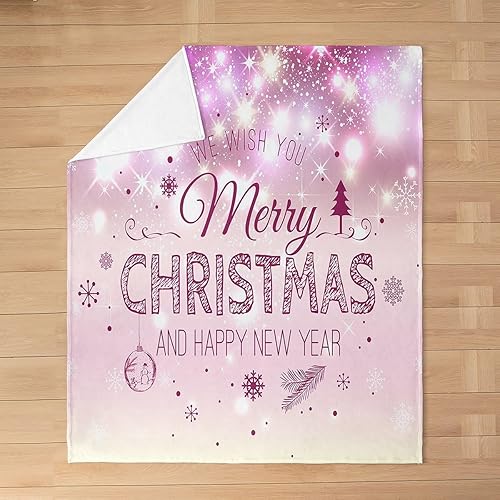 Miniatura 3 de Manta de franela de forro polar para niños, manta mullida de árbol de Navidad rosa brillante para dormitorio de niños y niñas, muñeco de nieve de
