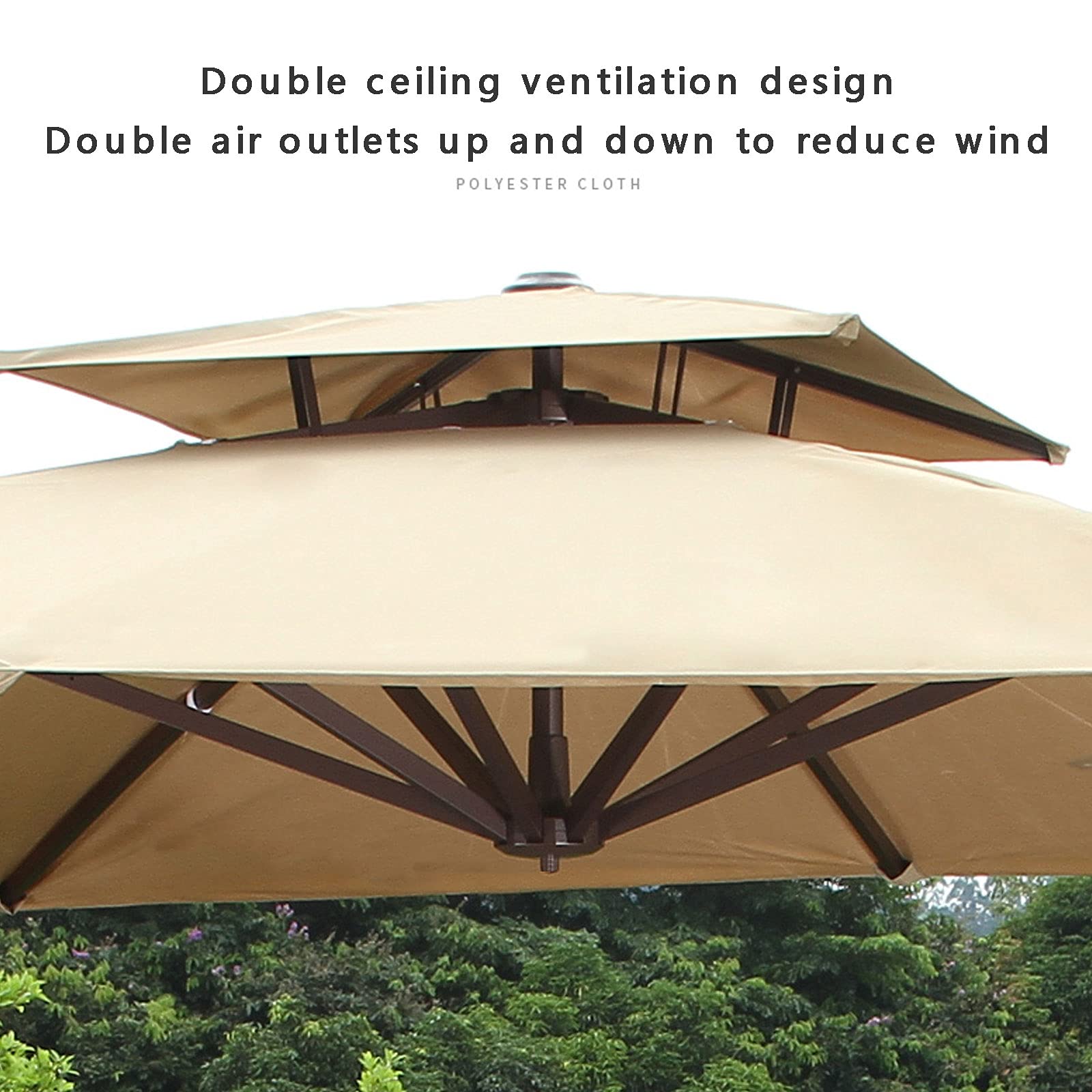 Parasol Excentrico, Sombrilla Patio para Exteriores, Parasol Resistente al Viento con Base de Inyección de Agua, 8 Varillas Resistentes para de Terraza de Jardín, Piscina, Patio,Marrón,3x3m