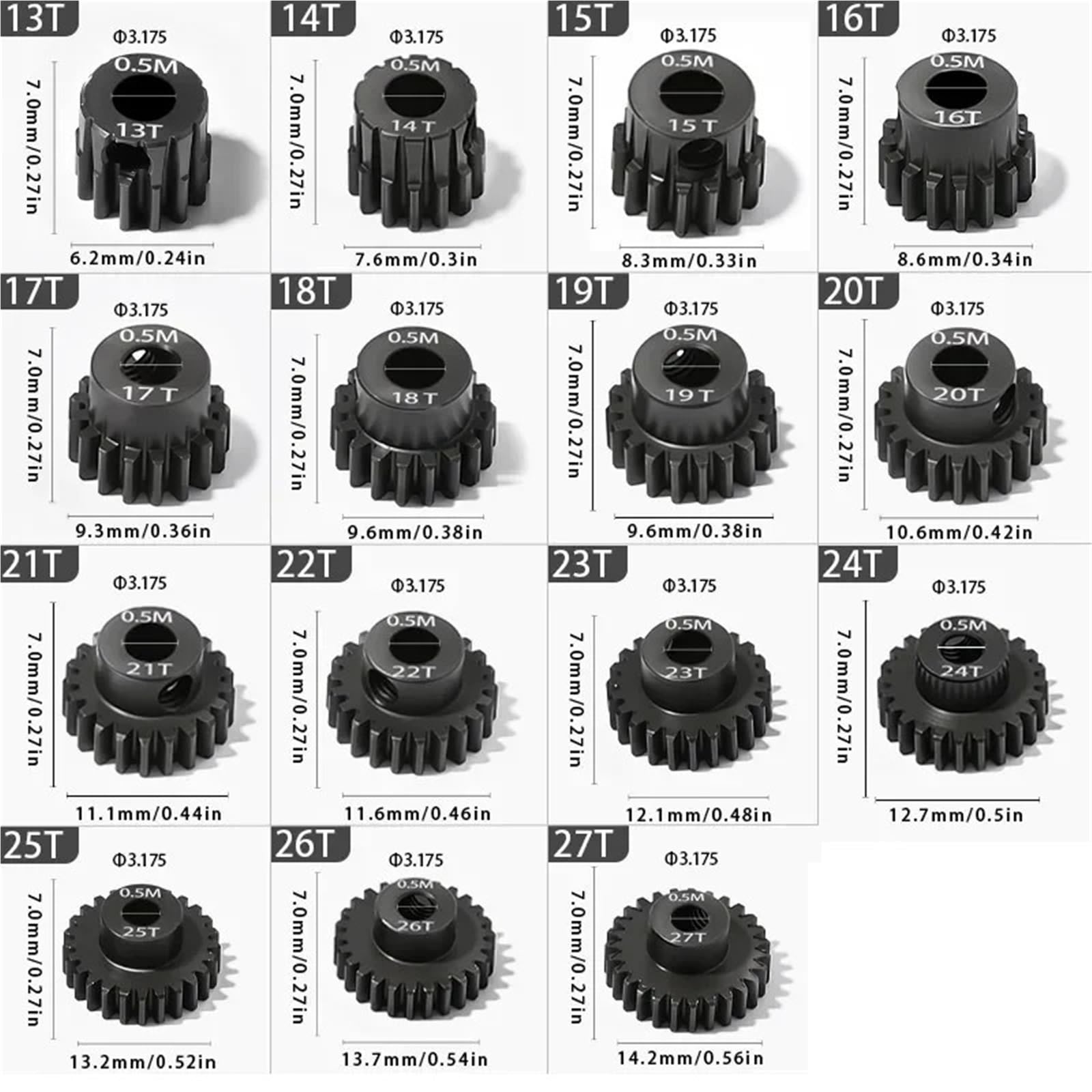 para Buggy Piñón Metal Engranaje Motor Endurecido M0.5 Agujero 3.175mm Eje RC Truggy Monster Truck Modelo Accesorio Reemplazar Componentes Mejora RC