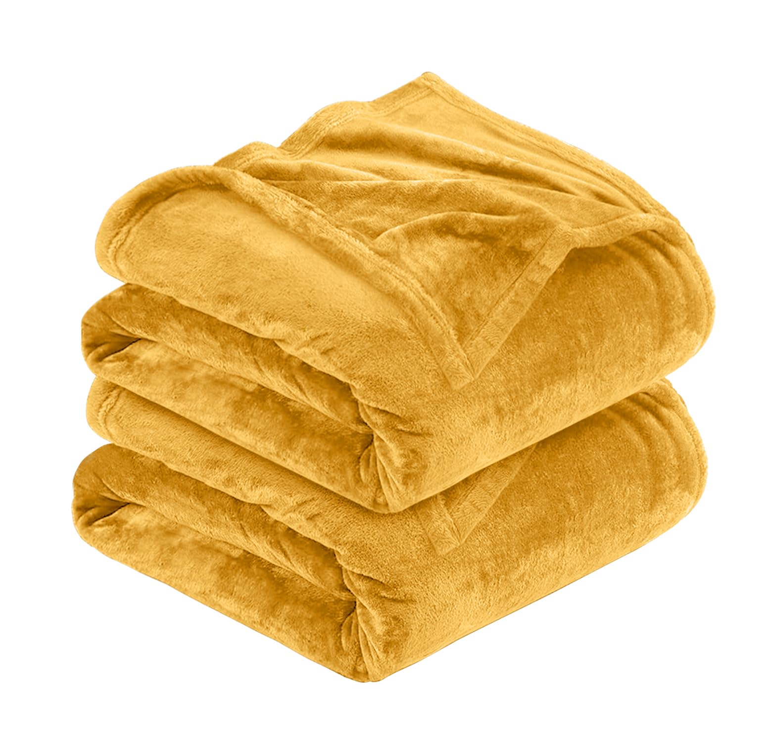MOONLIGHT20015 Silk Touch Warm 2 Pack Fleece Blankets - 400 GSM Throws for Sofa Fluffy Blanket Bed Throw for Bedroom, Couch, Travel, Kids, Bedroom Accessories Mustard, Twin/Double (150 X 200CM)