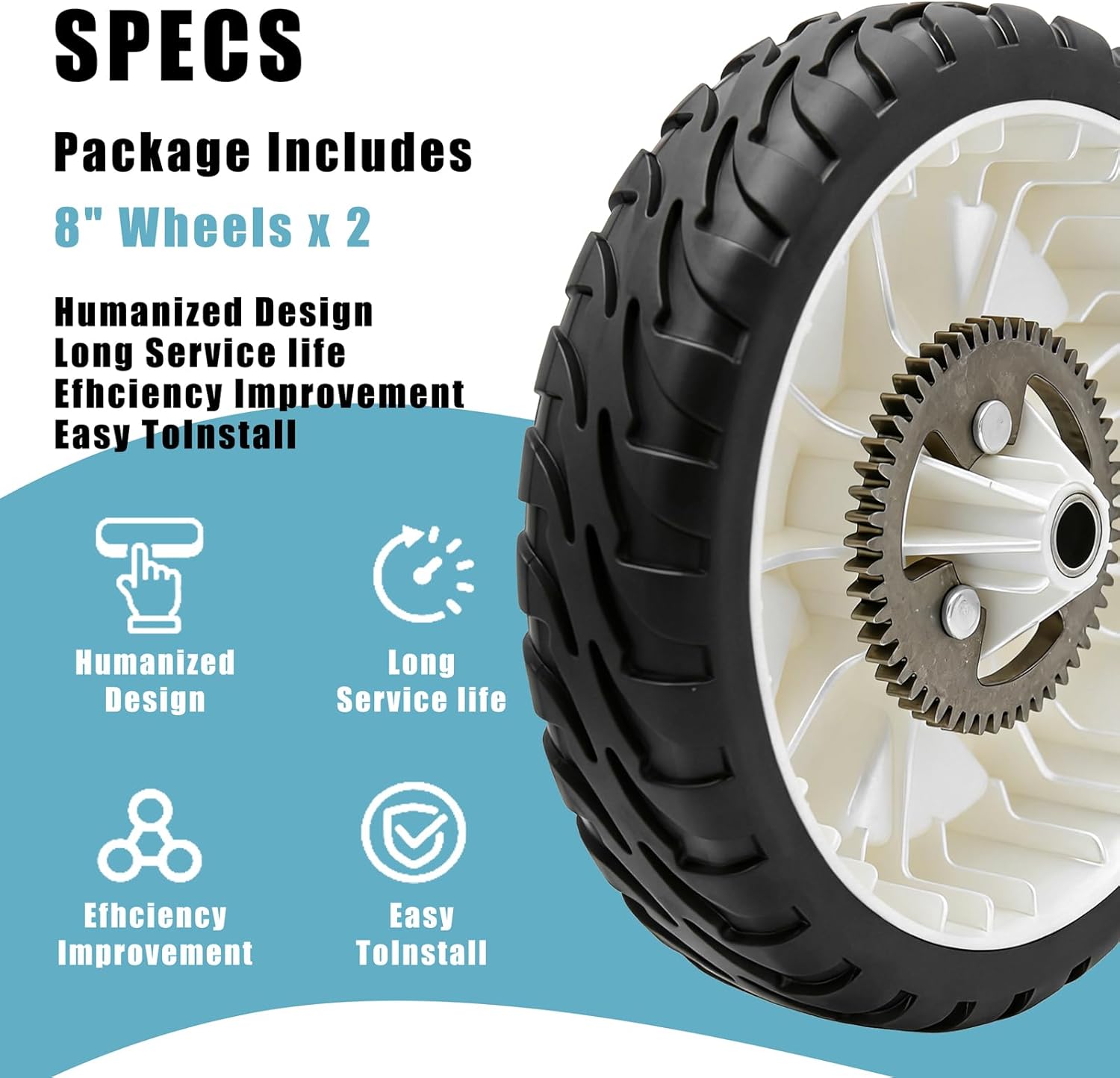 Rear Drive Wheels 137-4835 Replacement for Toro Mower,119-3822 Metal Gear Mower Wheels Compatible with Toro 20332, 20333, 20334, 20337, 20372, 20373, 20374 22" Recycler Lawn Mowers（Pack of 2)