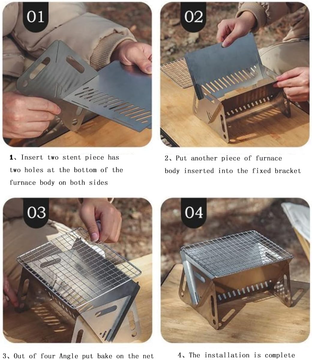 BWKUNOLF Portable Campfire Grill Camping Fire Pit, Outdoor Cooking for Picnics Fire Pit Stainless Steel Assemblable Removable Stove with Grill Mesh and Carrying Bag Great for Hiking Camping : Sports & Outdoors