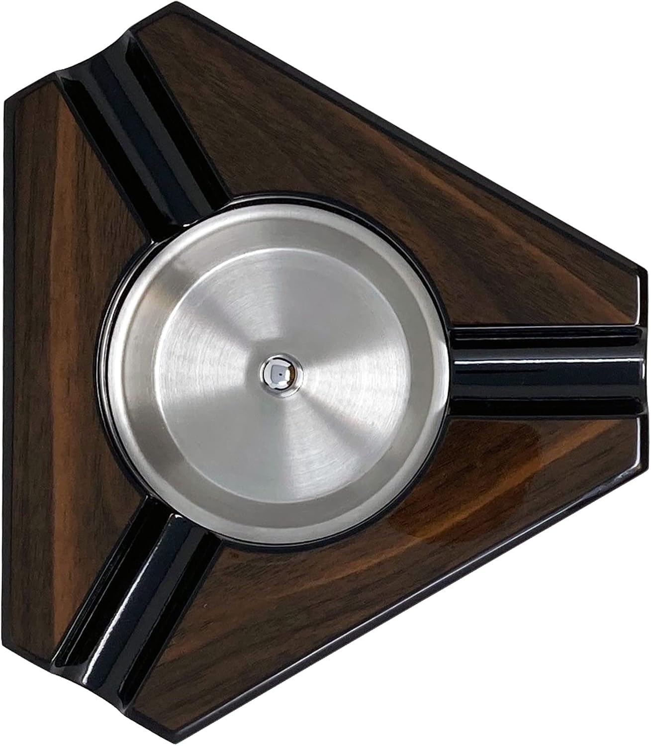 Triangular Maple Lacquer 3 Cigar Ashtray - Dark Maple Wood and Black Accents