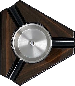 Prestige Import Group - Triangular Maple Lacquer 3 Cigar Ashtray - Dark Maple Wood and Black Accents