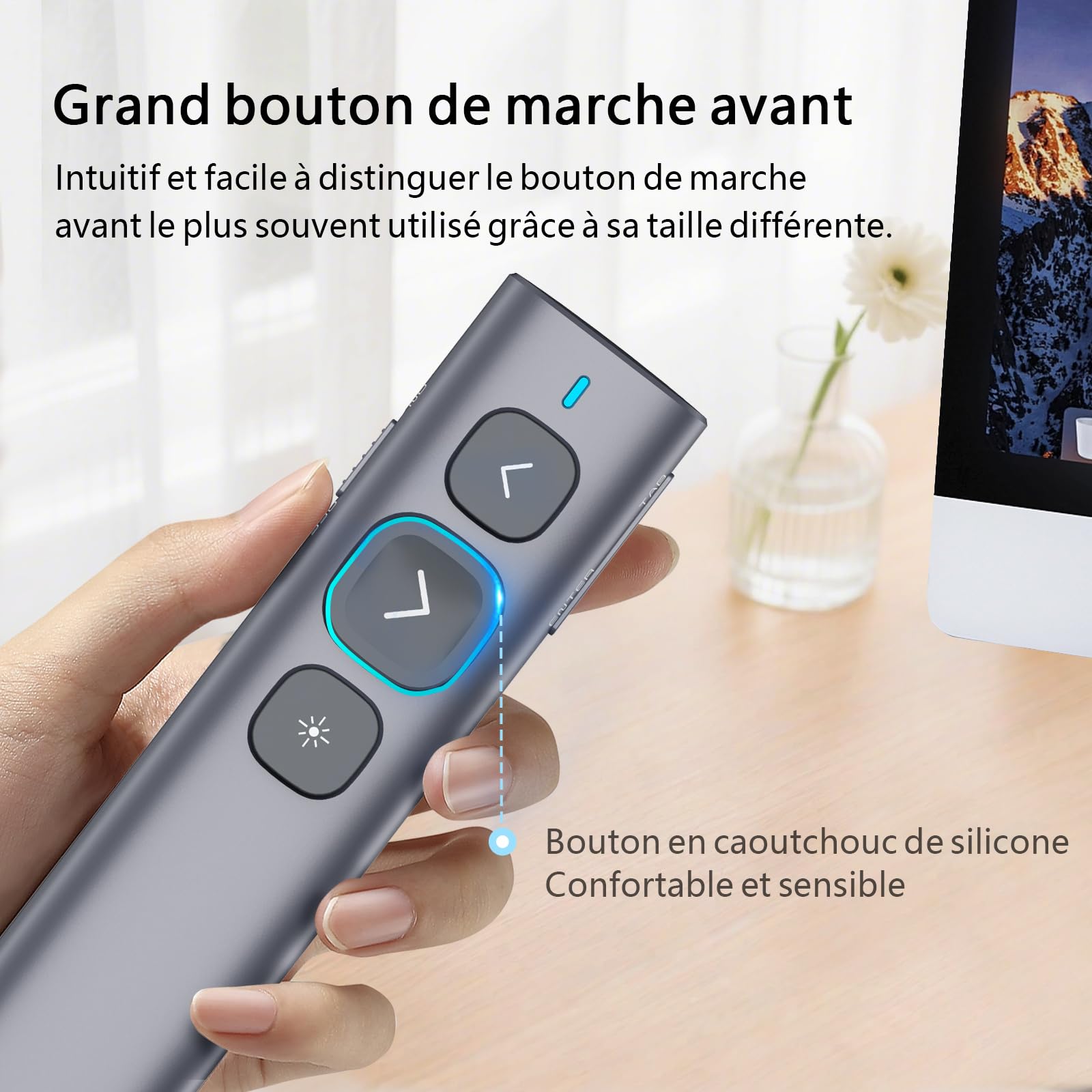 Norwii N95 Bluetooth Presentation Clicker récepteur USB-A C, PowerPoint Clicker rechargeable, télécommande de présentation, présentateur sans fil longue portée pour laptop/tablette (Rouge, BLE&USB-AC)