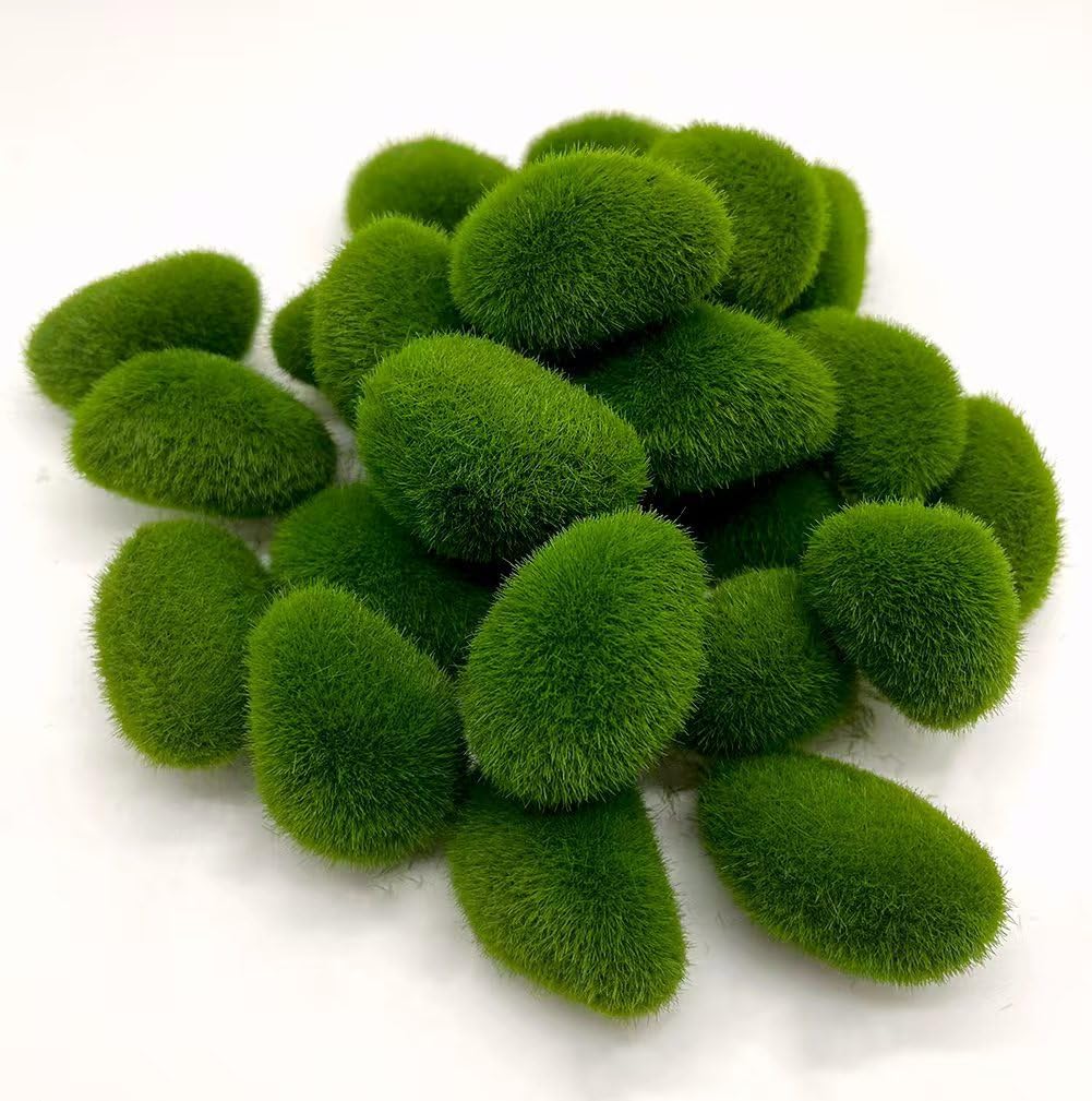 Art&Beauty 25Pcs Artificial Moss Rocks Fake Green Moss Decor for Floral Arrangements Fairy Gardens and DIY Crafting(Green)